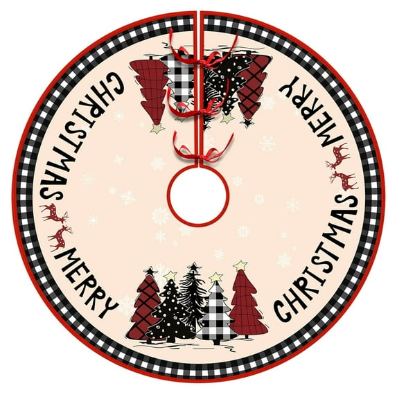 EWASWON Christmas Christmas Tree Skirt, 36 Inch Plush with Sparkling Sequins, Printed Holiday Decor, Easy Install for Home & Office