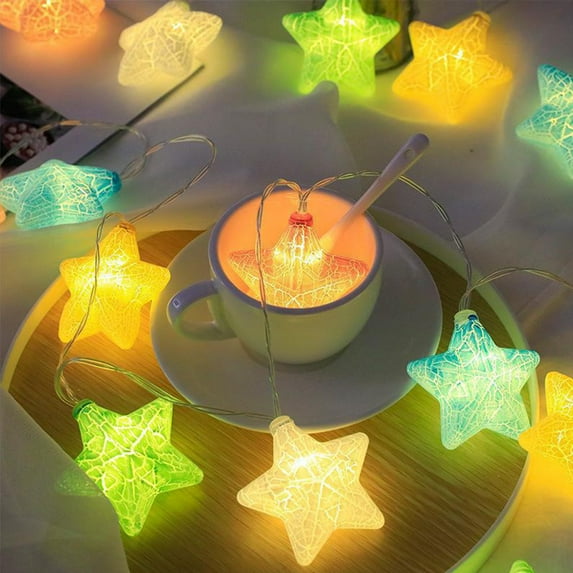 EWASWON Christmas Crackle Star String Lights, 3M 20 LED Multicolor, Battery Operated, 2 Modes, Indoor Outdoor for Holiday Party Christmas Decoration