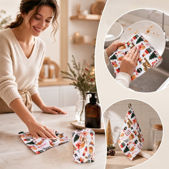 EWASWON Christmas Decoration Clearance, Christmas Printed Paper Towels Roll Disposable Tear Away Kitchen Cleaning Cloths Xmas Holiday Decorative Towel For Home Kitchen