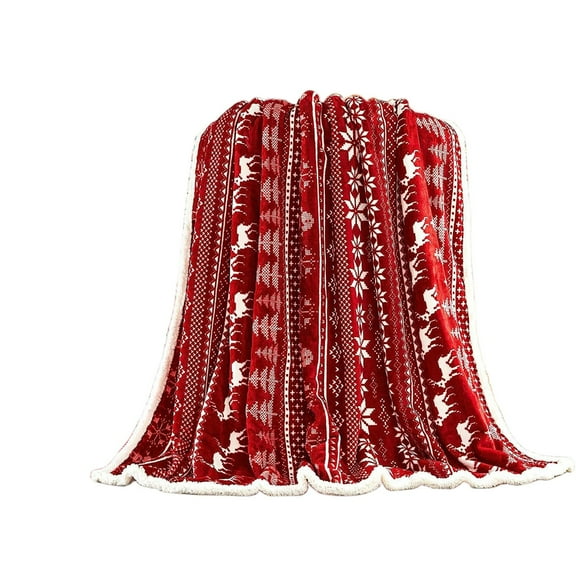 EWASWON Christmas Deer Snowman Throw Blanket - Red 39x59 Inches Double Thick Polyester, Snowflake Christmas Tree Print for Sofa Bedroom, Festive Holiday Decor