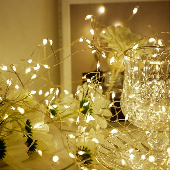 EWASWON Christmas Firecracker String Lights, 4.92ft 50 LED Warm White Copper Wire Lights with Remote, 8 Modes USB Powered, Indoor Outdoor Waterproof Decor for Bedroom Wedding Party