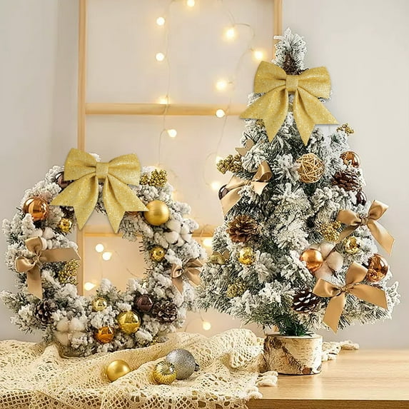 EWASWON Christmas Glitter Bow Ornament - Yellow Pearl Cotton Large Christmas Tree Decoration for Gift Box DIY, Festive Holiday Decor 20x17cm