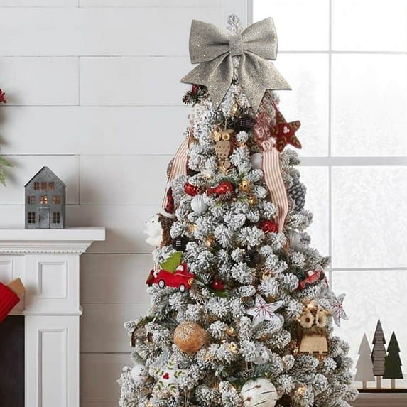 EWASWON Christmas Glitter Bows 2 Pack - Silver Foam Holiday Decor for Christmas Tree, Gifts & Party Backdrops