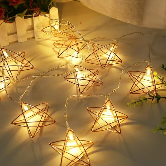 EWASWON Christmas Gold Star String Lights, 300cm Iron Christmas Lights, Indoor Outdoor Holiday Decor for Bedroom Garden, Romantic Energy Saving Decoration