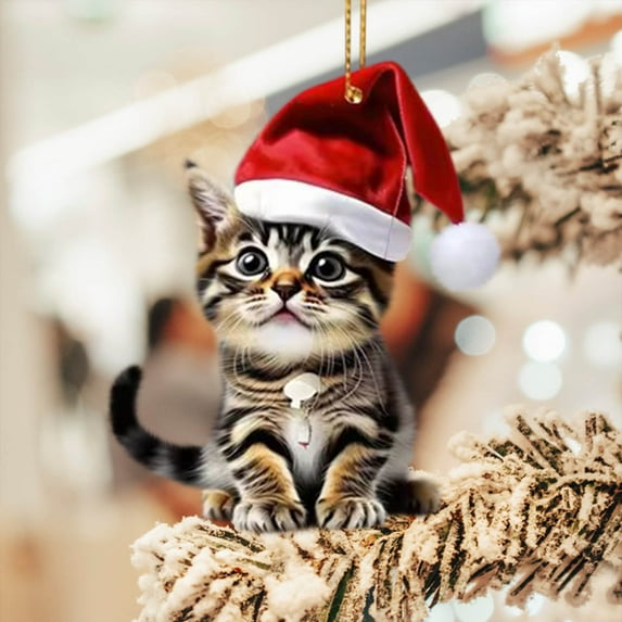 EWASWON Christmas Kitty Ornament - Car & Backpack Charm, Home Decoration, Festive Holiday Gift