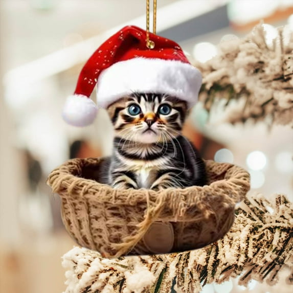 EWASWON Christmas Kitty Ornament - Cute Festive Hanging Charm for Car, Backpack, Home Decor | Holiday Gift