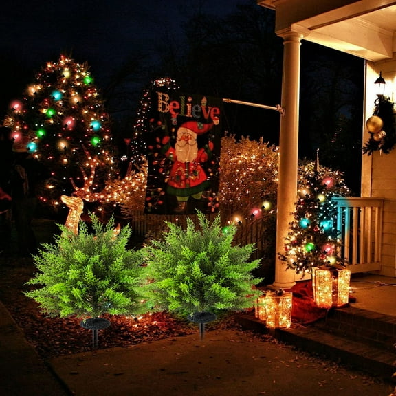 EWASWON Christmas Large Realistic Artificial Christmas Pine Tree with Ground Stakes - Weather-Resistant Outdoor Lawn Decor, Easy to Install for Yard & Patio