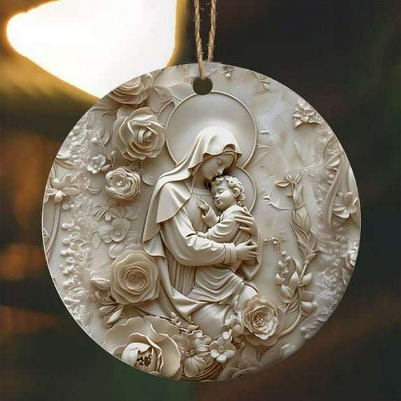 EWASWON Christmas Nativity Hanging Ornament - 2D Religious Christmas Decor, 10cm Diameter, Holiday Jesus Birth Decoration for Home, Gift