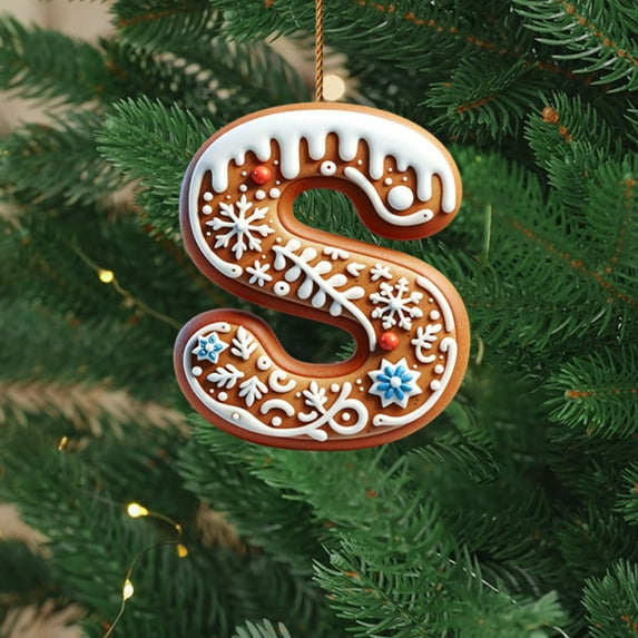 EWASWON Christmas Personalized Christmas Tree Ornament - 3.15 Inch Acrylic Letter S, DIY Hanging Decor with Santa Hat Design, 1pc Festive Christmas Decoration