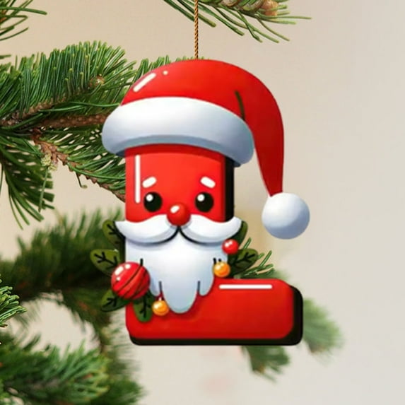 EWASWON Christmas Personalized DIY Christmas Tree Ornaments - 26 Alphabet Letters, 3.15 Inch Multicolored Acrylic Decor with Santa Hat, Hanging Xmas Ornament