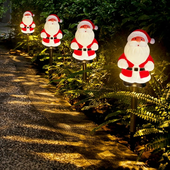 EWASWON Christmas Solar Christmas Ground Plug Lights, Red Outdoor Patio Decor, Snowman & Candy Design, Energy-Saving Plastic String Lights for Yard