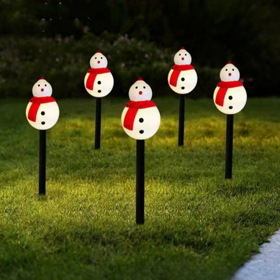 EWASWON Christmas Solar Powered Christmas Lights, 5 LED Snowman Ground Plug String Lights, Outdoor White Holiday Decor, Solar LED Xmas String Lights for Yard Patio