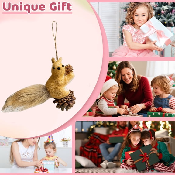 EWASWON Christmas Squirrel Ornament Woodland Christmas Decorations for Tree Tabletop Decoration Lifelike Squirrel Hanging Ornaments Lightweight Foam