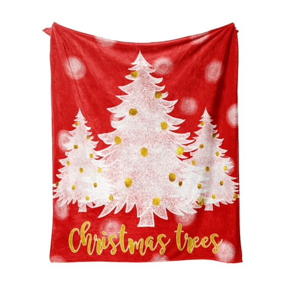 EWASWON Christmas Three Trees Red Flannel Blanket - Thickened Double-Sided Plush, Holiday Decor, Sofa/Bed Throw, Festive Gift, 39x27 Inch
