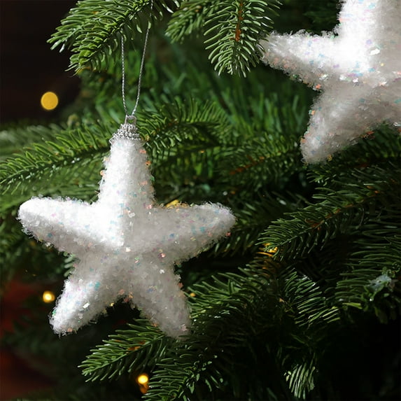 EWASWON Christmas Tree Ornaments Set - White Foam Hanging Decorations with Stars, Cute Lightweight Reusable Christmas Decor for Tree & Wreath