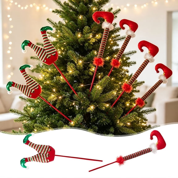 EWASWON Christmas Tree Picks - Elf Leg Stuffed Ornament Insert for Wreath, Garland, Indoor Holiday Home Decor, Reusable Festive Decoration