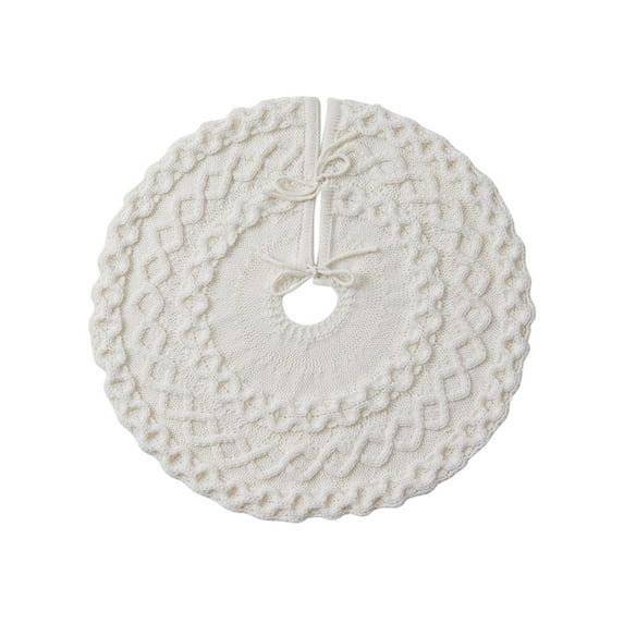 EWASWON Christmas White Christmas Knitted Tree Skirt 24 Inch - Cable Knit with Ties, for Small/Pencil Trees, Holiday Decor Accessories