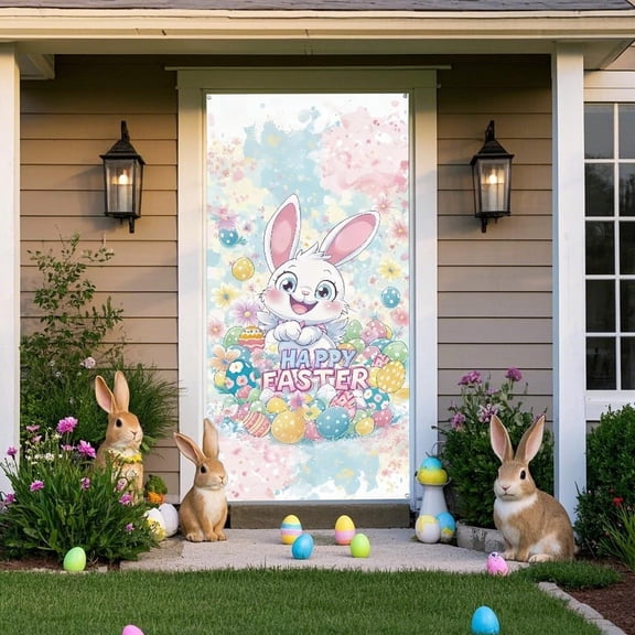 EWASWON Colorful Easter Door Decoration & Cover - 70.9"x35.4" Spring Door Curtain for Front Door, Classroom, Office Party - Easy to Hang Reusable Holiday Decor