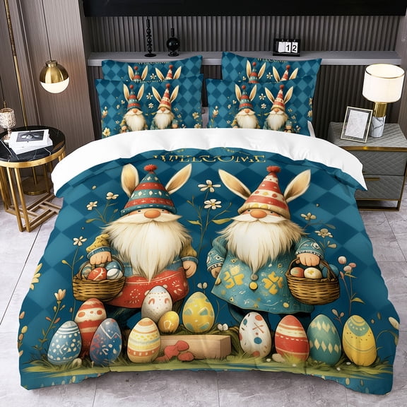 EWASWON Easter Bedding Set 3 Piece Ki-ds Bunny Theme, Soft Microfiber Comforter Cover & Pillowcases for Twin Full Queen, Easter Decor Holiday Gift