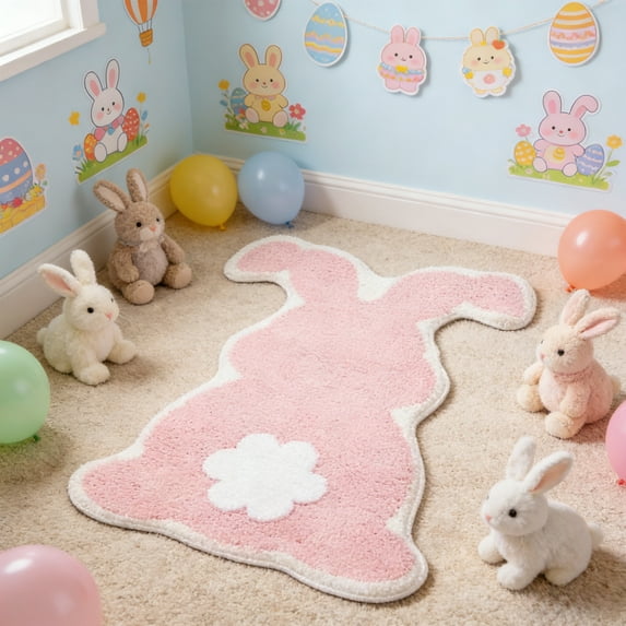 EWASWON Easter Bunny Doormat, Easter Egg Shape Non-Slip Absorbent Front Door Mat, 15.75 x 23.62 Inch Colorful Welcome Mat for Easter Home Decor