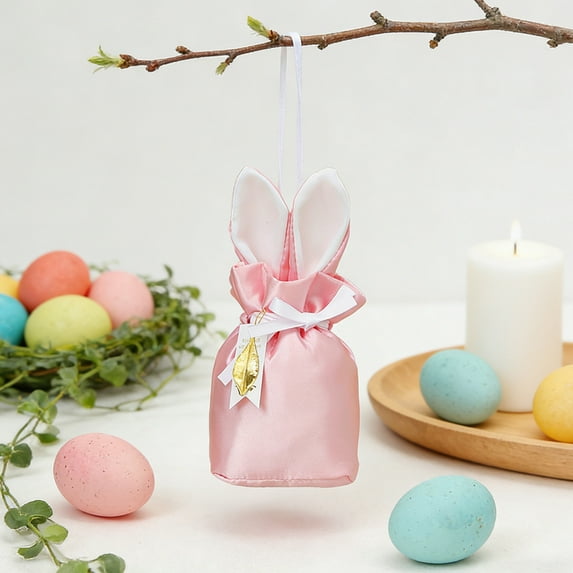 EWASWON Easter Bunny Gift Bags - Velvet Drawstring Party Favor Bag for Candy, Small Gifts, Jewelry, Ba-by Shower Supplies, Multicolor