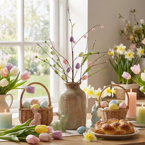 EWASWON Easter Grass Picks, 24 Inch Artificial Easter Egg & Berry Picks, Foam Easter Decorations for Vase, Table Centerpiece, Spring Home Party Decorations