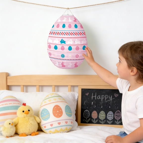 EWASWON Easter Lanterns Set of 5, Bunny & Egg Design Paper Party Decor, No-Tools Hanging for Indoor Outdoor, Spring Backdrop Light Projecting Lanterns