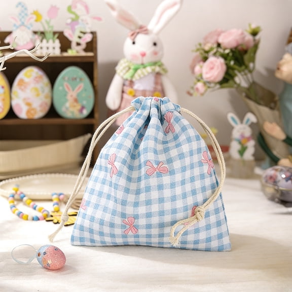 EWASWON Easter Treat Bags, Drawstring Gift Bags for Candy - 5.5x6.3 Inch Small Polyester Pouches, Dust-Proof Reusable Party Favor Bags for Easter, Gifts & Storage