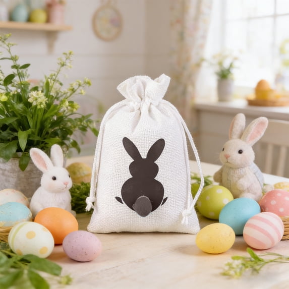 EWASWON Easter Treat Bags, Set of 20 Polyester Fabric Favor Bags for Candy 6x4 Inches, Brown Goodie Bags for Easter Egg Hunt, Party Favors, Sch-ool Classroom Gifts
