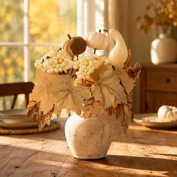 EWASWON Fall Artificial Floral Picks 8-Piece – Realistic Maple Leaf, Pumpkin & Rose Stems for Thanksgiving Centerpieces, Halloween Wreaths, Autumn Decor