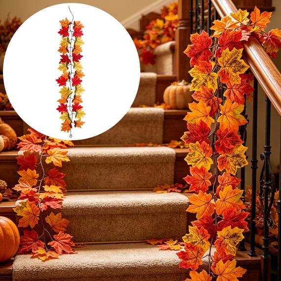 EWASWON Fall Artificial Maple Leaf Vine Garland, Halloween Harvest Hanging Faux Foliage for Home Festival Decor