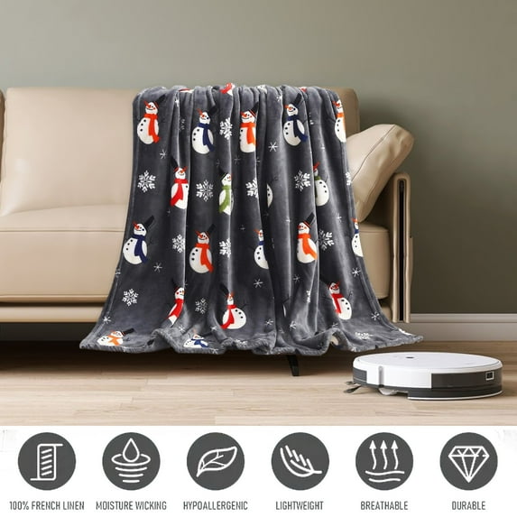 EWASWON Gray Christmas Throw Blanket with Colorful Patterns - Soft Polyester Sofa Lap Blanket for Holiday Decor, Machine Washable, 70x100cm