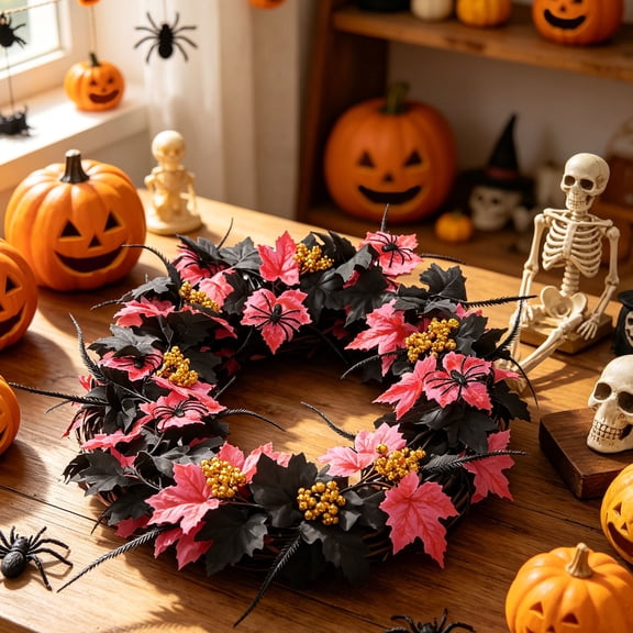 EWASWON Halloween Artificial Maple Leaf Rattan Garland, 175cm Faux Red Leaf Vine for Window Wall Home Party Decor