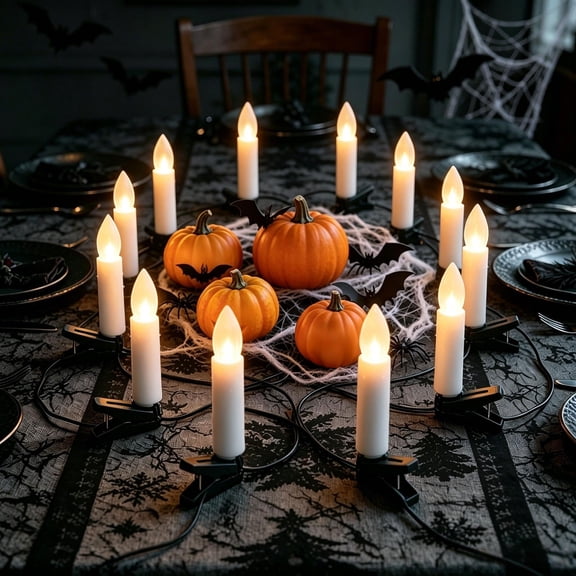 EWASWON Halloween LED Candle String Lights, Battery Operated Flickering Warm White, with Clips for Indoor Party, Mantel, Table Decor