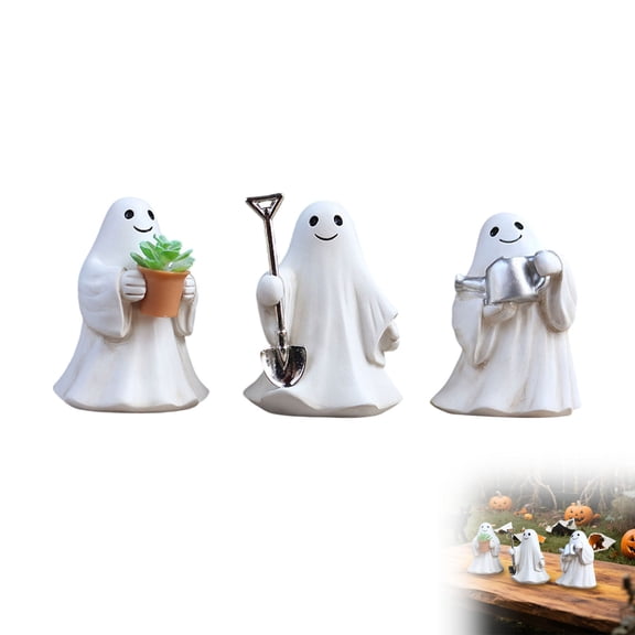 EWASWON Halloween Outdoor Decorations, Set of 3 Resin Ghost Garden Statues, Cute Ghost Figurines for Patio Lawn Yard Home Bonsai Decor