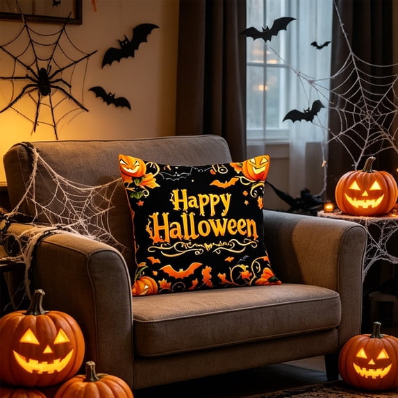 EWASWON Halloween Pillow Covers 18x18 Inch Spooky Throw Pillow Cases Decorative for Couch Sofa Fall Farmhouse Decor Ghost Pumpkin