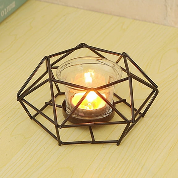EWASWON Hexagon Iron Candle Holder Geometric Black Metal Candle Pedestal for Pillar or Tealight Modern Industrial Aromatherapy Decor for Table