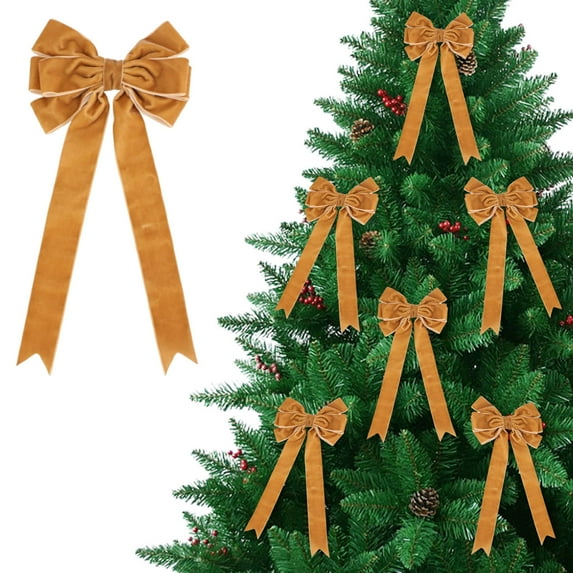 EWASWON Khaki Velvet Christmas Bows - 11.4" Soft Vintage Decorative Bows with Twist Ties for Tree, Wreath, Garland, Home Holiday Decor