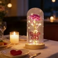 thumbnail image 1 of EWASWON LED Pink Rose Night Light with Glass Dome & Butterfly, Wooden Base, Romantic Gift for Women Home Bedroom, 1 of 6