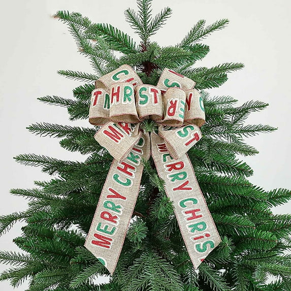 EWASWON Large Christmas Tree Topper Bow - Linen Plaid Alphabet Letter F, 40cm Xmas Holiday Decoration for Tree, Garland & Gifts