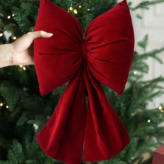 EWASWON Large Red Velvet Christmas Bow Ornament - Oversized Korean Style Xmas Tree Decor, Festive Holiday Wedding Decoration Gift