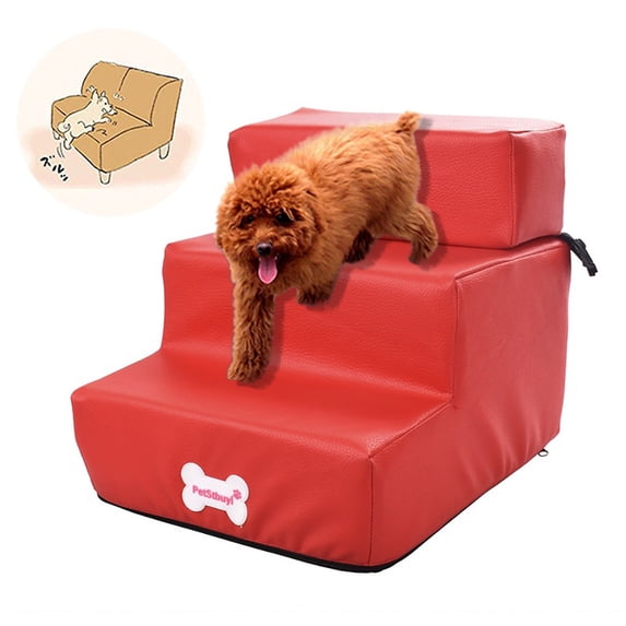 EWASWON Leather Foldable Pet Stairs Detachable Pet Bed Dog Ramp 3 Steps