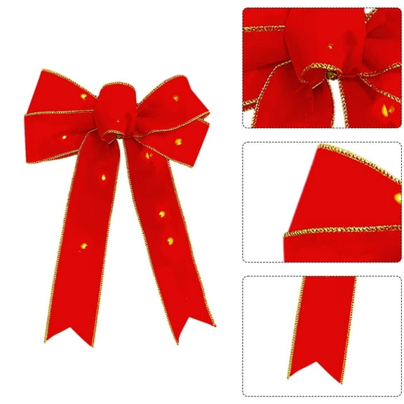 EWASWON Lighted Christmas Bow with Warm White LED Lights - Large Red Velvet Wreath Bow for Front Door, Christmas Tree & Holiday Decorations