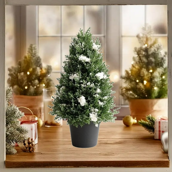 EWASWON Mini Tabletop Christmas Tree Pre-Decorated with Pine Cones & Berries 12.6 Inch Small Artificial PVC Tree for Home Office Shelf Dorm Rustic Holiday Decor