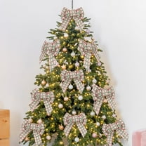 EWASWON Pink Burlap Christmas Bow Decoration - DIY Christmas Tree Wreath Ornament, Holiday Party Hanging Decor Gift