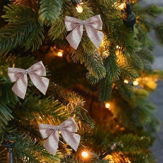 EWASWON Pink Christmas Bows 12 Pack - Pre-tied Holiday Bows with Gold Accents for Christmas Tree, Gift Wrapping & Festive Decor