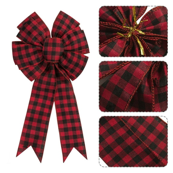 EWASWON Pre-Tied Red Christmas Wreath Bow - 15.7in Large Xmas Bow for Tree, Door, Outdoor Garland Decoration, Polyester Holiday Festive Bow