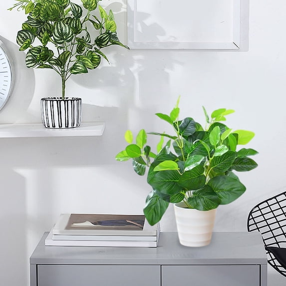EWASWON Realistic Artificial Plants for Home Decor, Small Faux Potted Greenery for Office Desk Tabletop, No Maintenance Compact Fake Plant in Pot, 11 Inches