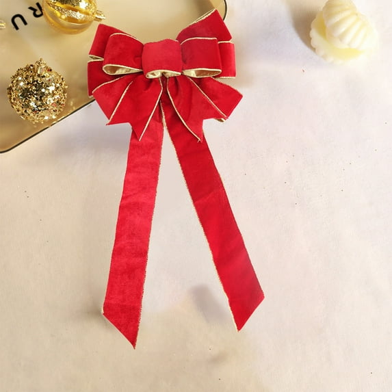 EWASWON Red Christmas Velvet Bow Ornament, Double Layer 3D Decor with Gold Glitter for Tree & Home Holiday Decorations