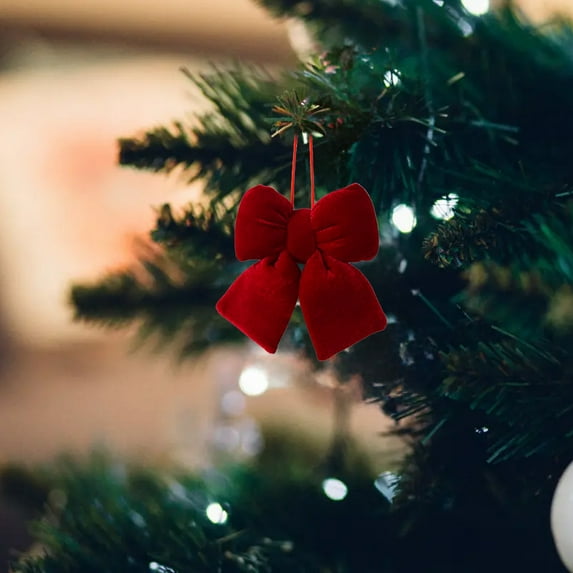 EWASWON Red Velvet Christmas Bow Decoration - Festive Christmas Tree Ornament, Holiday Party Decor, 1PC Christmas Tree Bow Ornament